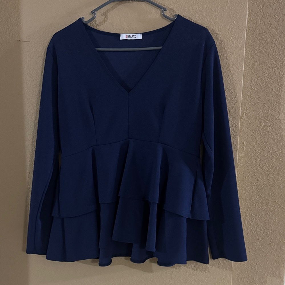 Navy Blue V-Neck Peplum Top